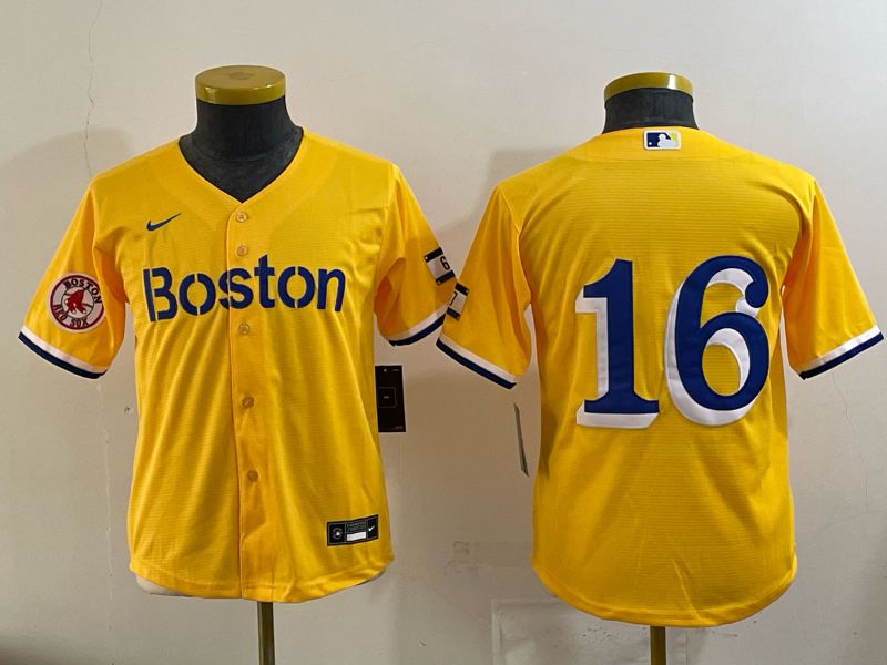 Youth 2025 Boston Red Sox #16 No Name Yellow Nike MLB Jersey 03->youth mlb jersey->Youth Jersey
